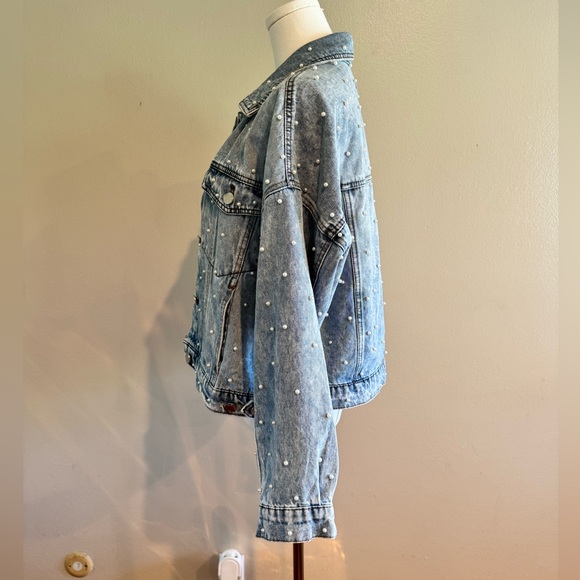 Blank NYC Light Blue Pearl-Studded Denim Jacket - Picture 4 of 6